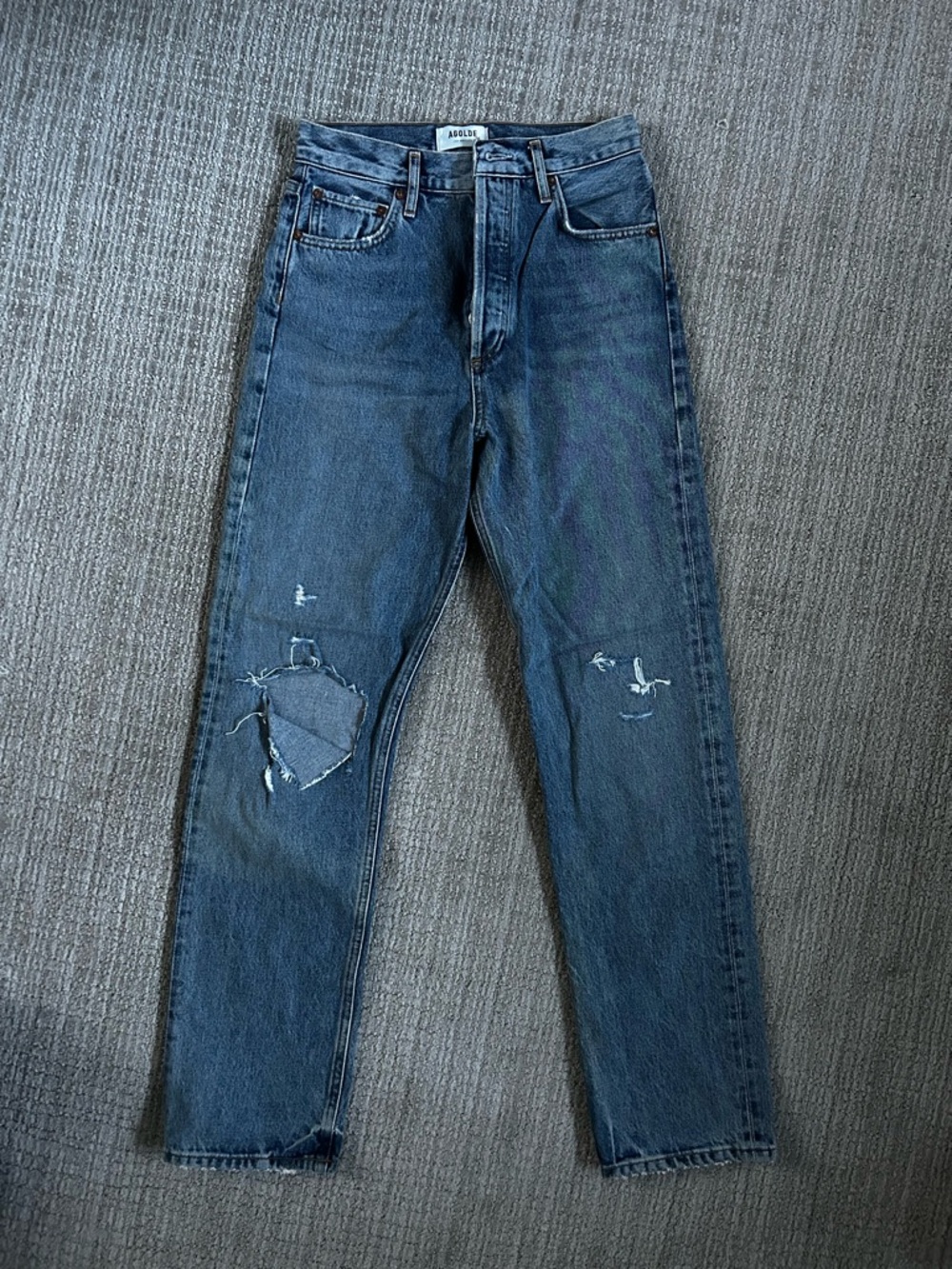 Agolde Women's Straight Ripped Dark Blue Jeans